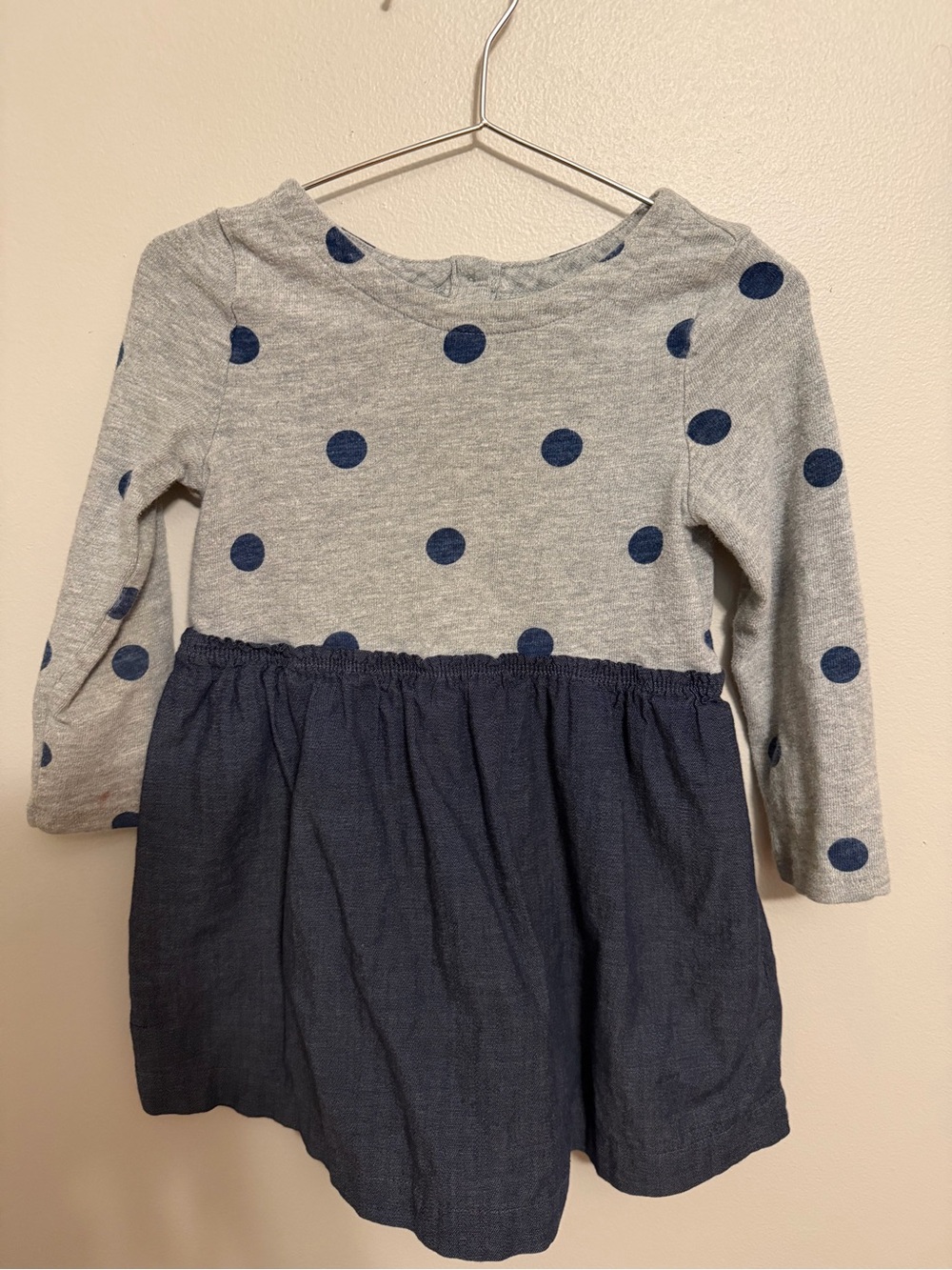 GAP Grey Top with Navy Polka Dots and Navy Skirt Dress
